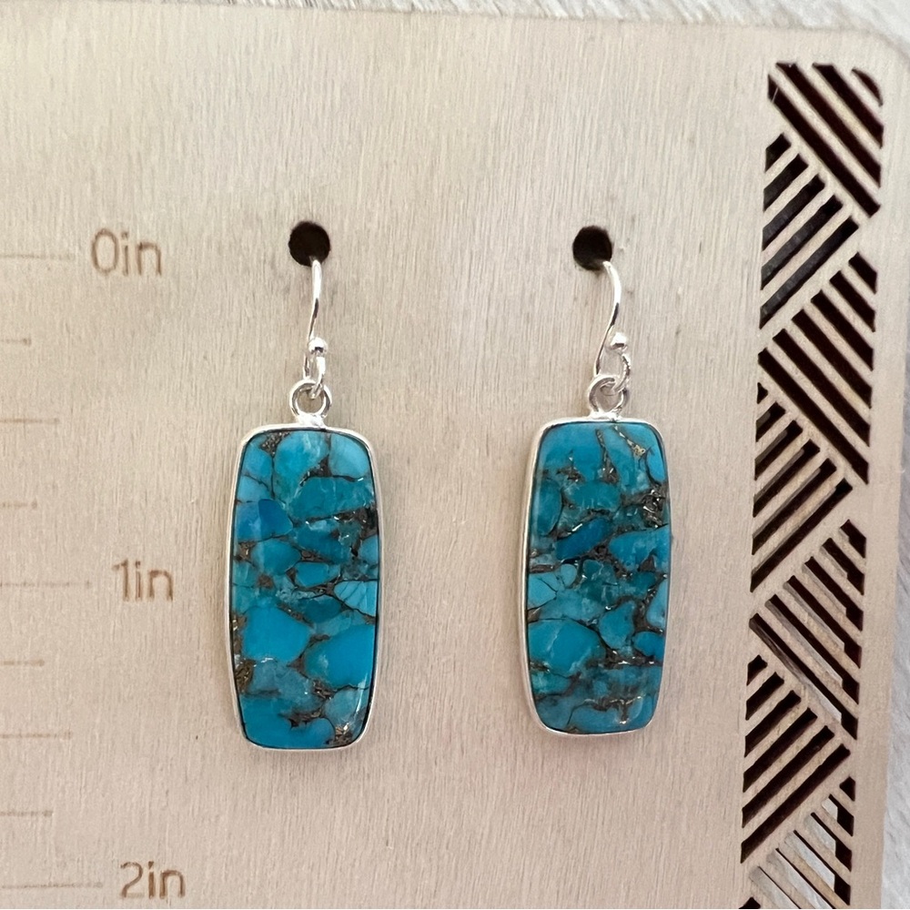 Kingman Copper Turquoise Rectangle Dangle Earring… - image 7